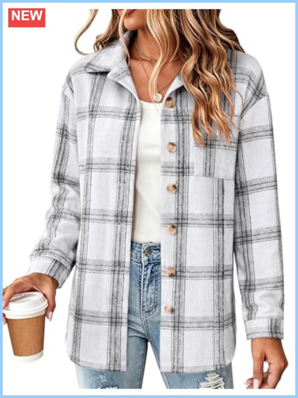 Zeagoo Women Flannel Shacket Plaid Button Down Long Sleeve Shirt Jacket